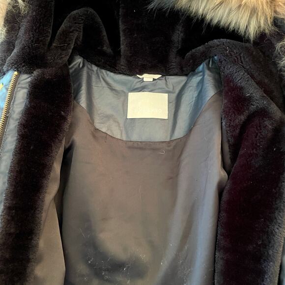 Soia & Kyo Fur Trimmed Waxed Parka Coat Jacket In Navy Indigo Size Small - Picture 10 of 13